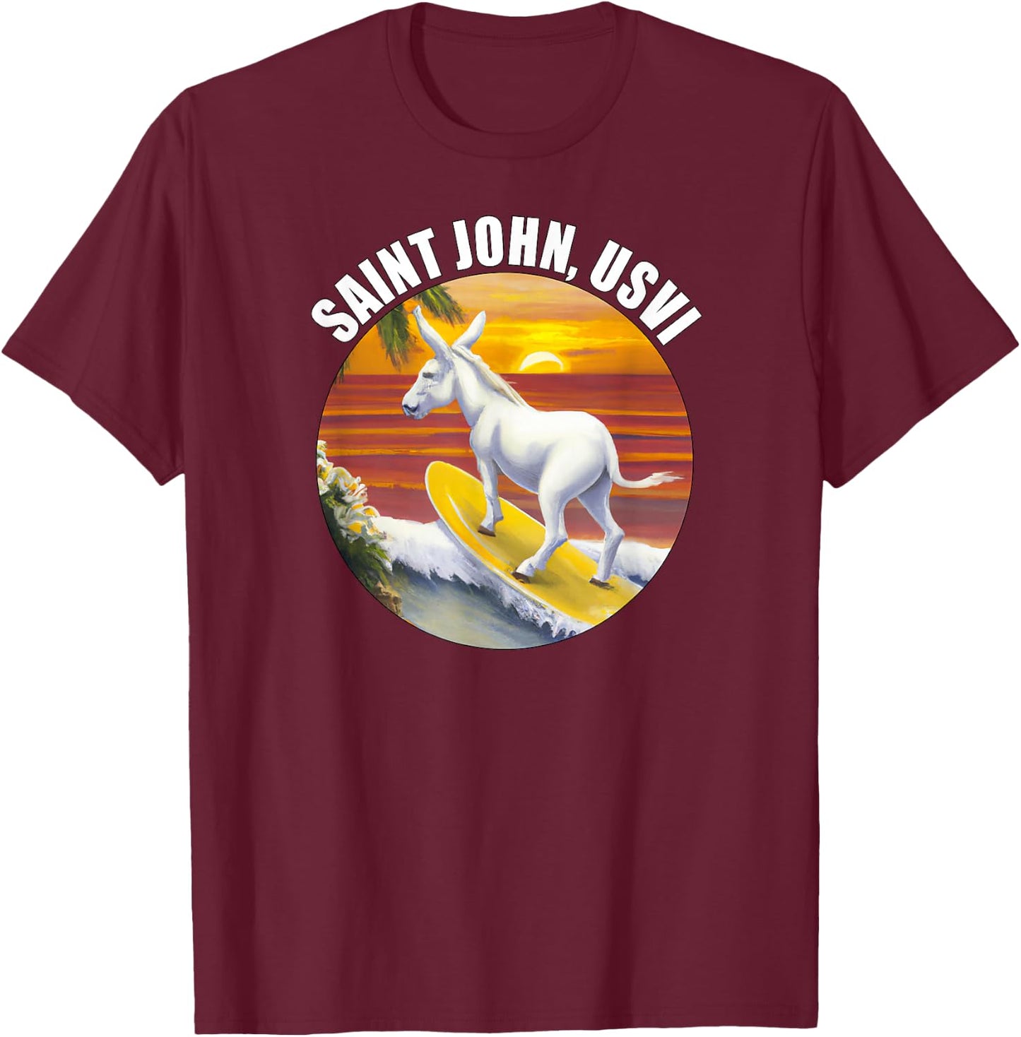 Saint John USVI Funny Surfing Donkey US Virgin Islands T-Shirt - T-Shirt | Maroon