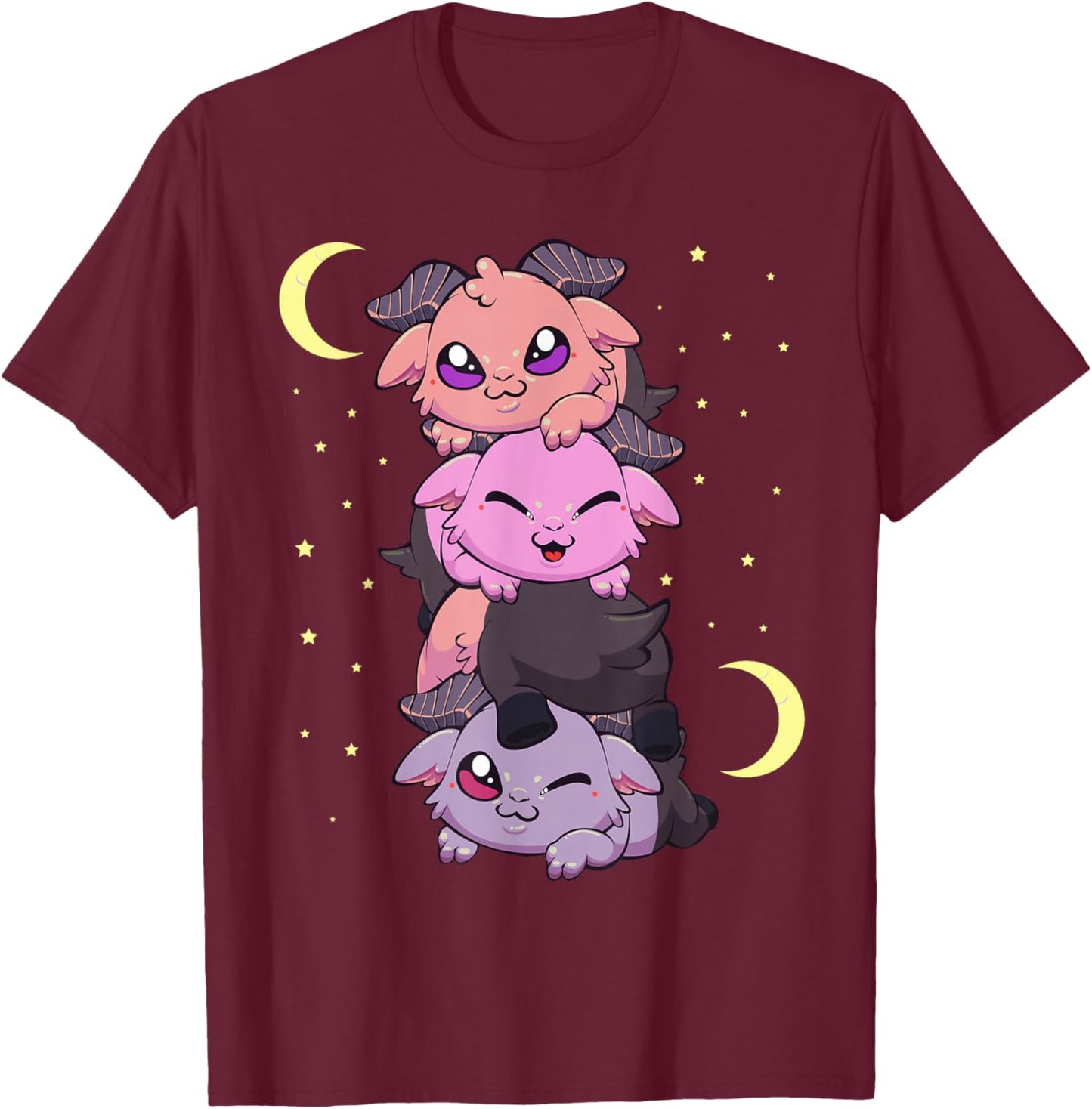 Pastel Goth Kawaii Pile of Playing Baby Baphomet T-Shirt - T-Shirt | Maroon