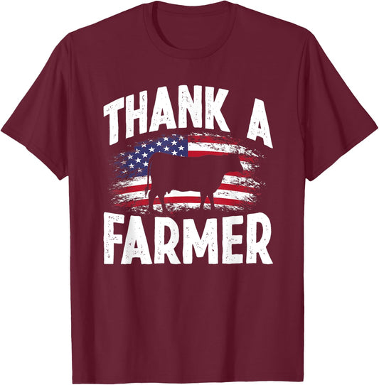 Thank A Farmer American Flag USA Proud Farmer Women Kids Men T-Shirt - T-Shirt | Maroon
