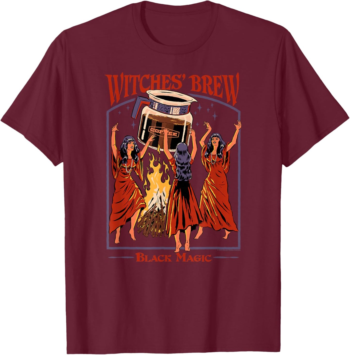 Steven Rhodes Witches' Brew Magic Coffee Retro Dark Humor T-Shirt - T-Shirt | Maroon