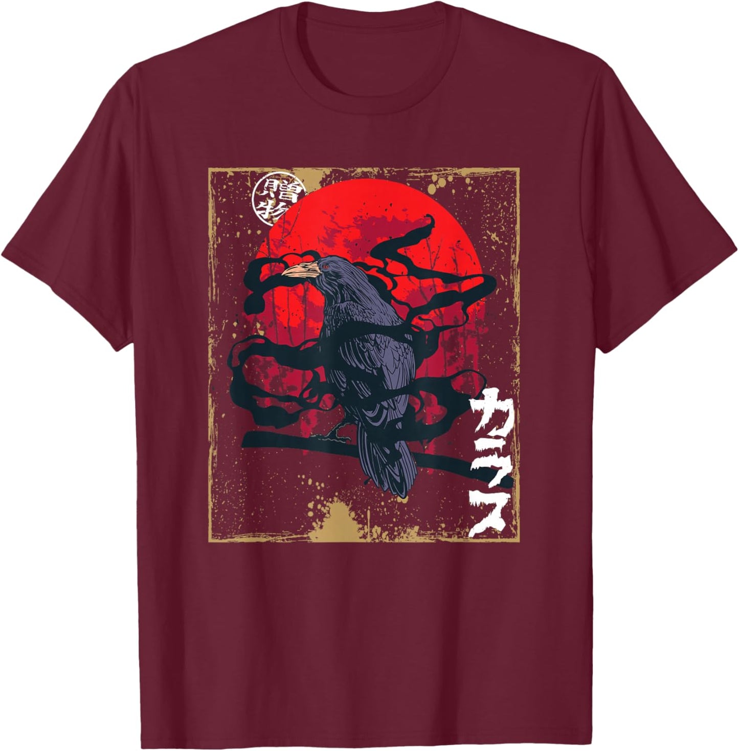 Gothic Raven Red Moon Black Crow T-Shirt - T-Shirt | Maroon