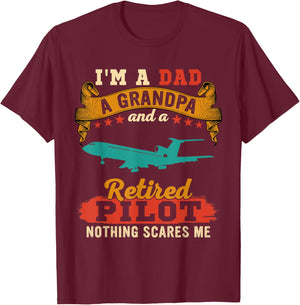 Vintage Proud I'm A Dad A Grandpa And A Retired Pilot T-Shirt - T-Shirt | Maroon