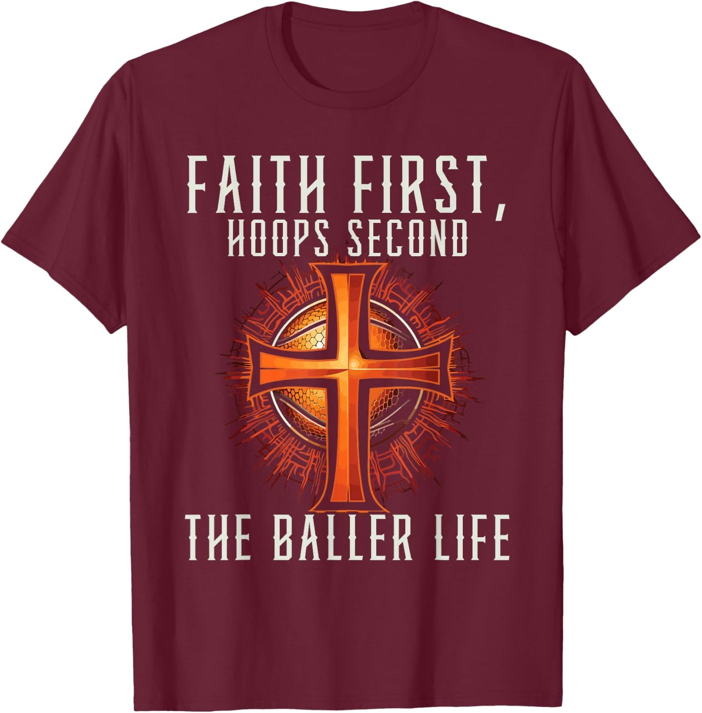 Basketball And Jesus Christ Christian Believer Hooper T-Shirt - T-Shirt | Maroon