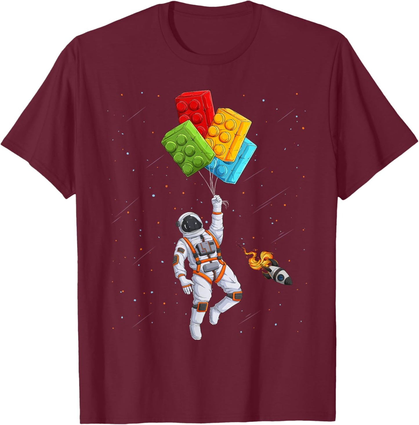Space Astronaut Master Builder Funny Building Blocks Bricks T-Shirt - T-Shirt | Maroon