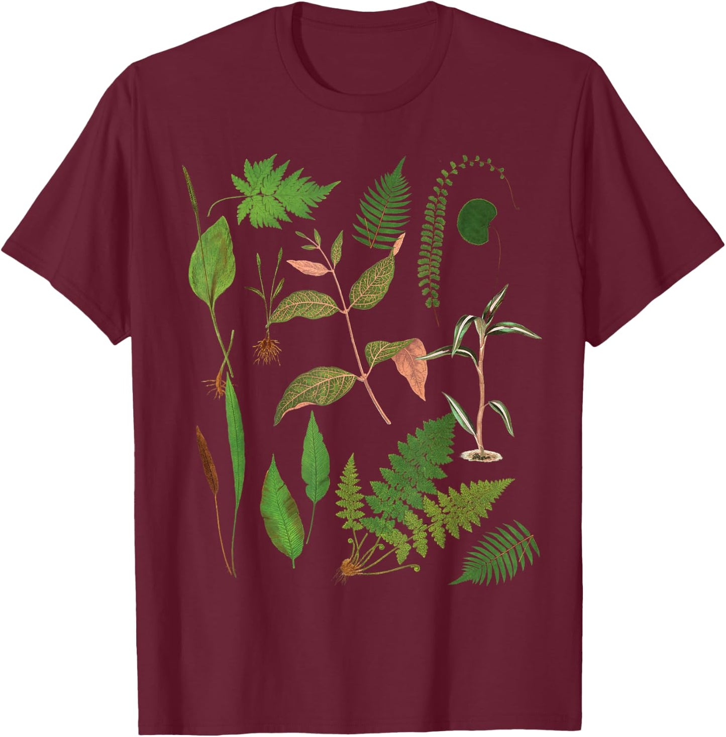Vintage Botanical Flower Fern Leaf Green Plant Botany T-Shirt - T-Shirt | Maroon