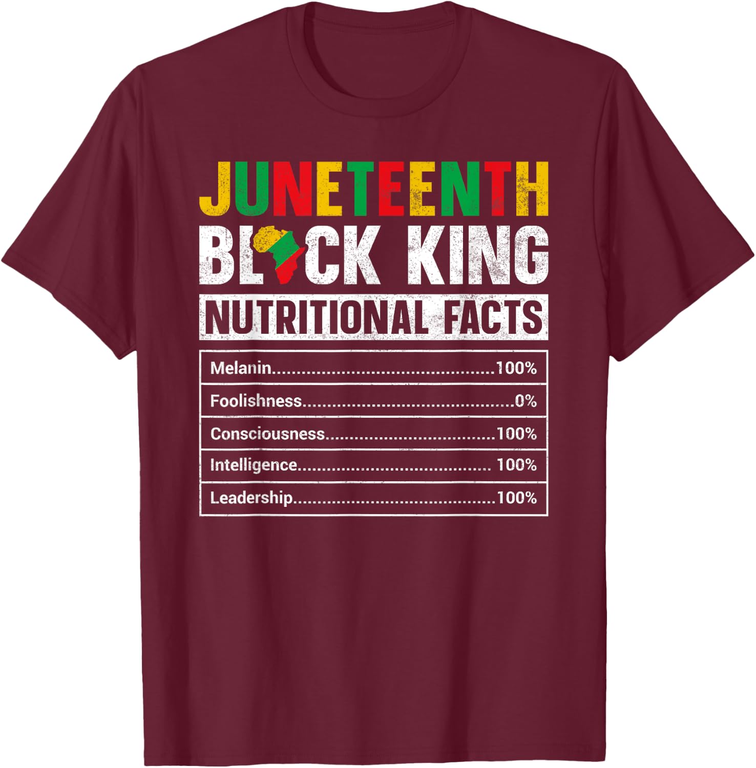 Juneteenth Black King Nutritional Facts Melanin Men Father T-Shirt - T-Shirt | Maroon