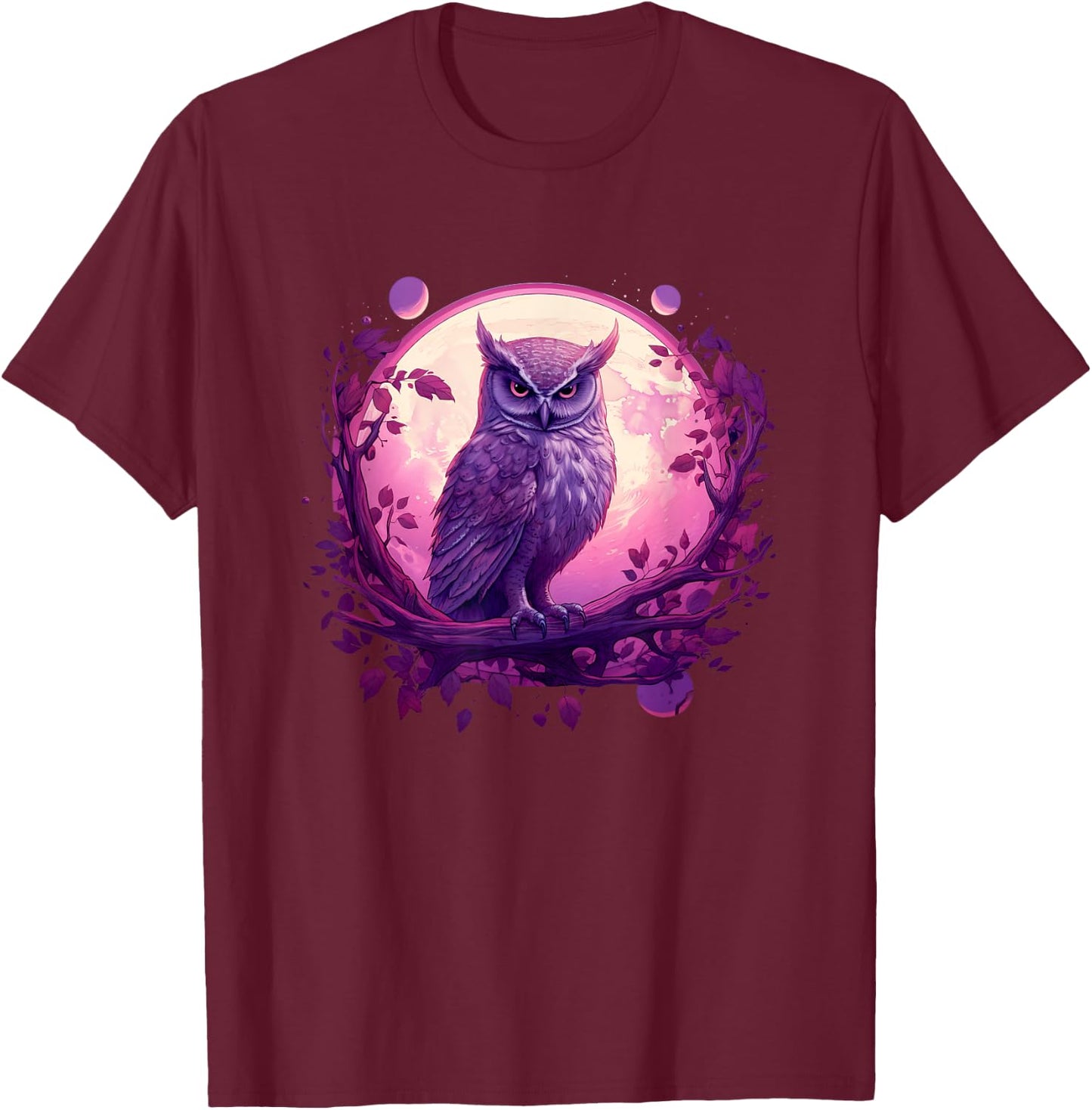 Full Moon Owl Pink Purple Dream Catcher Women Cute Kid T-Shirt - T-Shirt | Maroon