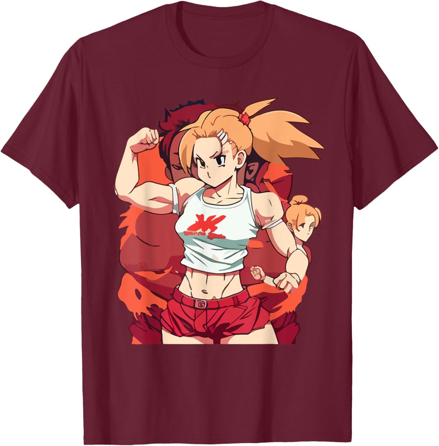 Anime Girl Fighter | Anime Gym Cute T-Shirt - T-Shirt | Maroon