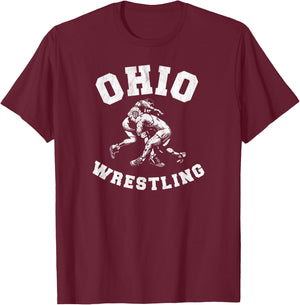 Ohio Wrestling 80s Distressed Retro Freestyle Wrestlers T-Shirt - T-Shirt | Maroon