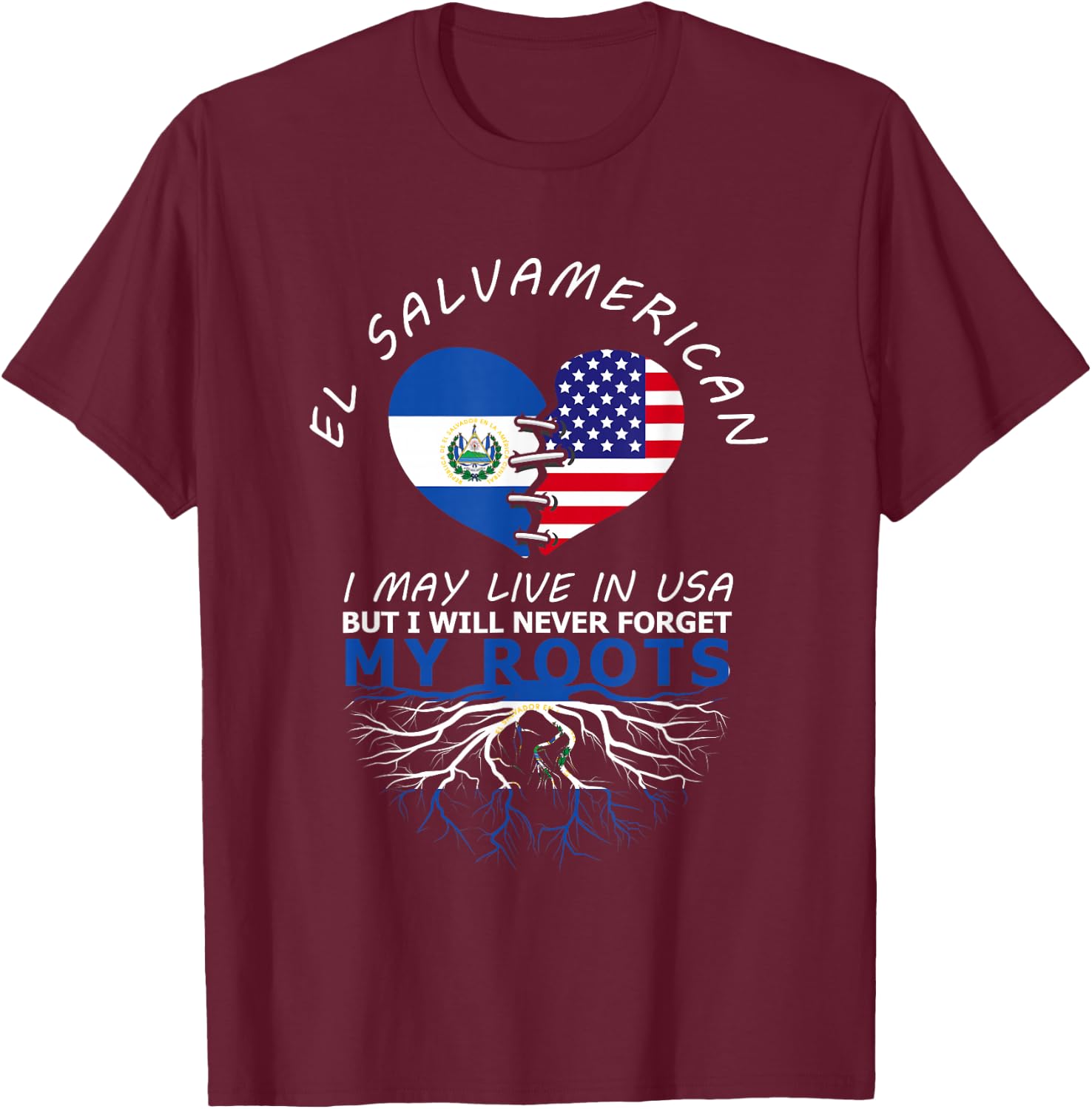 El Salvador USA Proud of Both Countries El Salvamerican T-Shirt - T-Shirt | Maroon