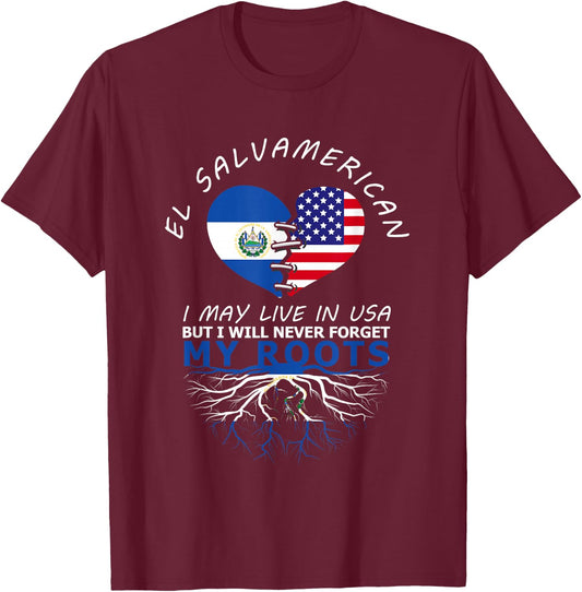 El Salvador USA Proud of Both Countries El Salvamerican T-Shirt - T-Shirt | Maroon