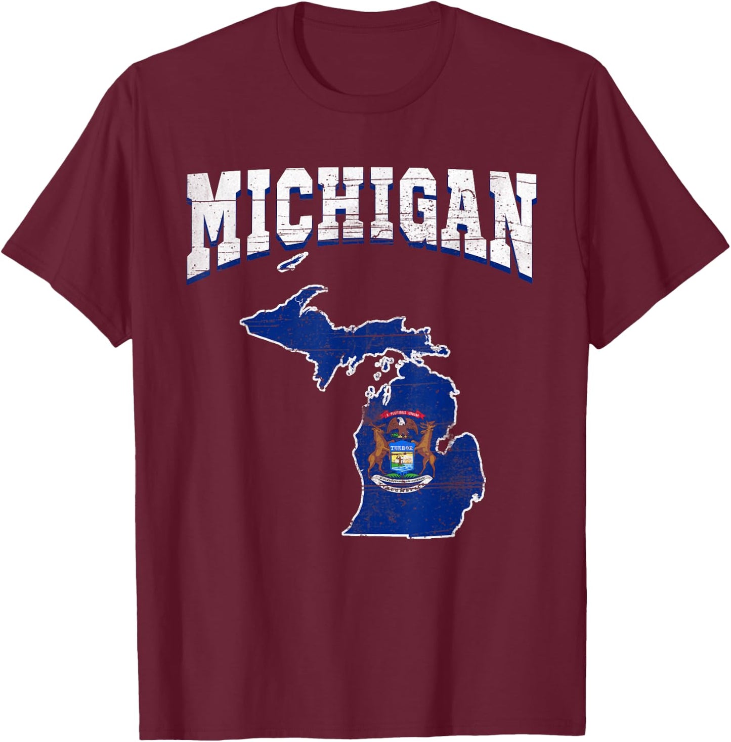 US Citizen Proud America State Flag Land Map Michigan T-Shirt - T-Shirt | Maroon