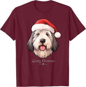 Old English Sheepdog Funny Woofy Christmas Simple Design T-Shirt - T-Shirt | Maroon