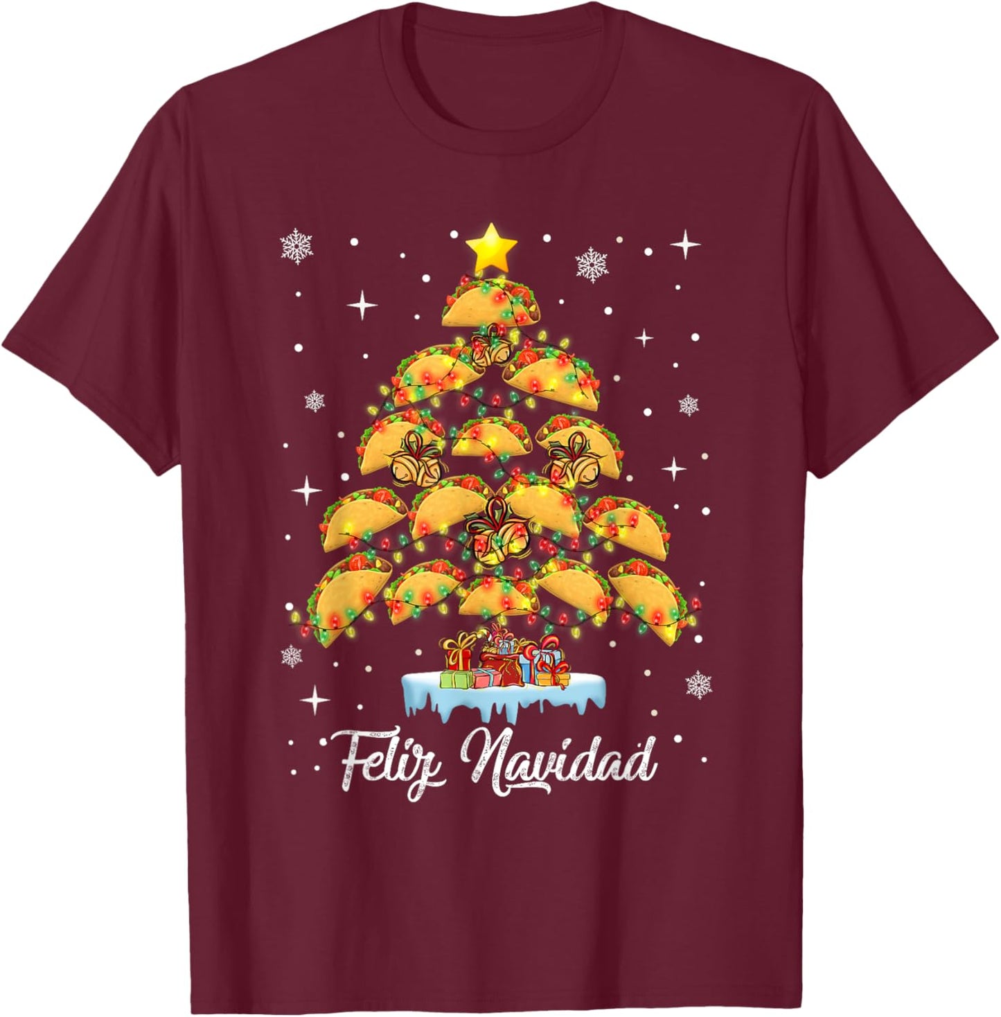 Oh Taco Christmas Tree Feliz Navidad Christmas Tacos T-Shirt - T-Shirt | Maroon
