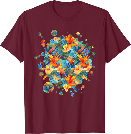 Cute Bird of Paradise Inspired Flower Plant Lover Gardener T-Shirt - T-Shirt | Maroon