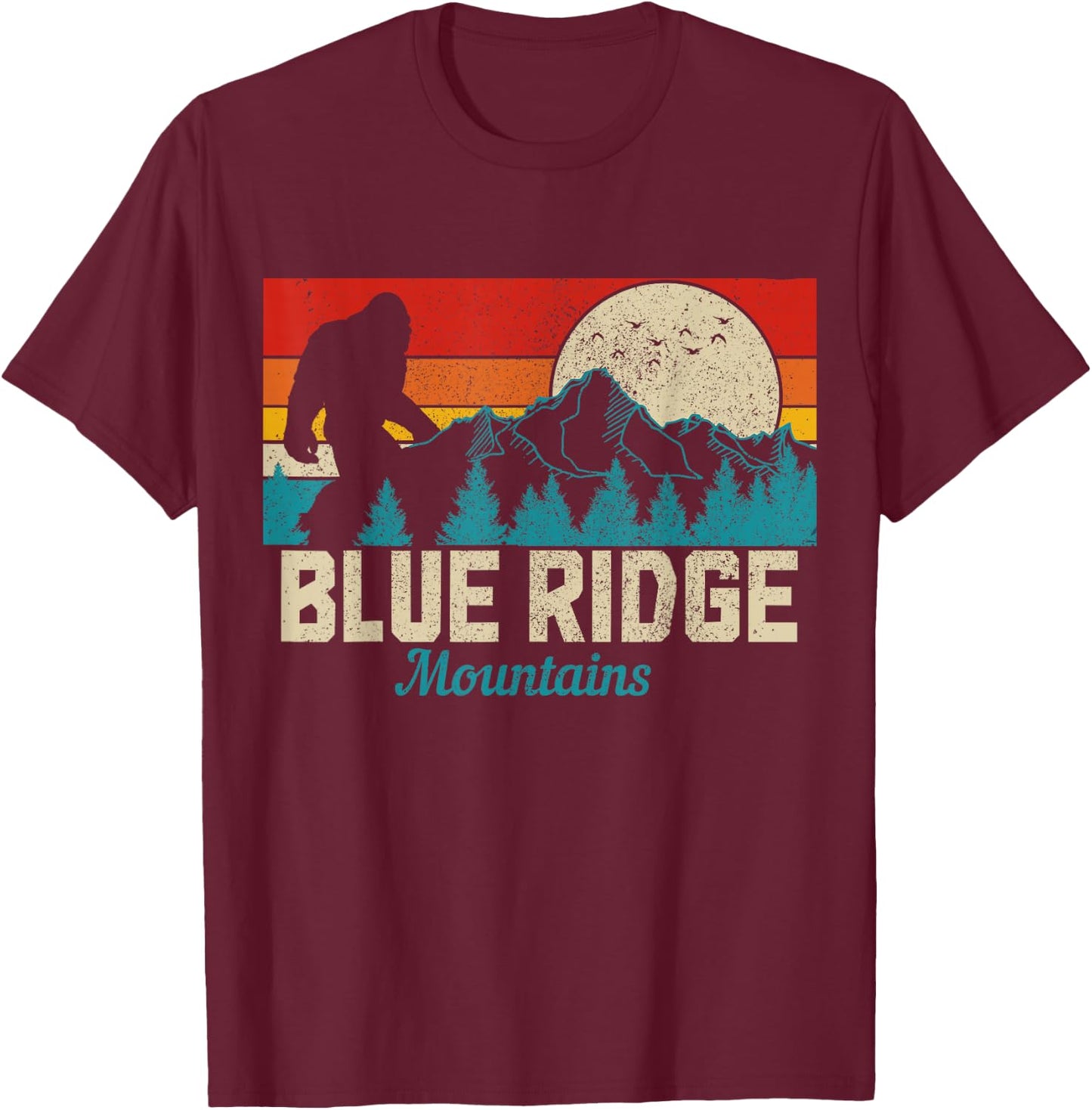 Blue Ridge Mountains Bigfoot Vintage Hiking Hunter Hiker T-Shirt - T-Shirt | Maroon