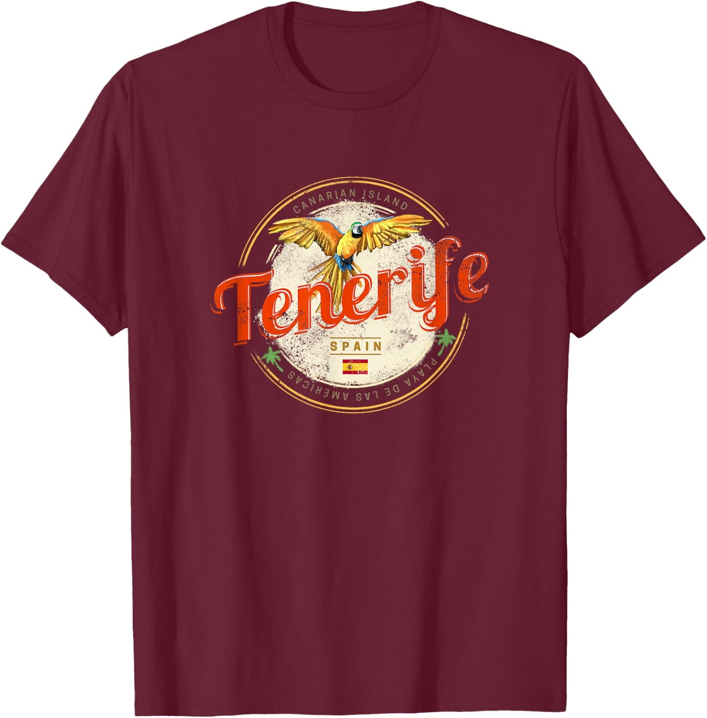 Tenerife and Parrot Canary Islands Spain Vintage Souvenir T-Shirt - T-Shirt | Maroon