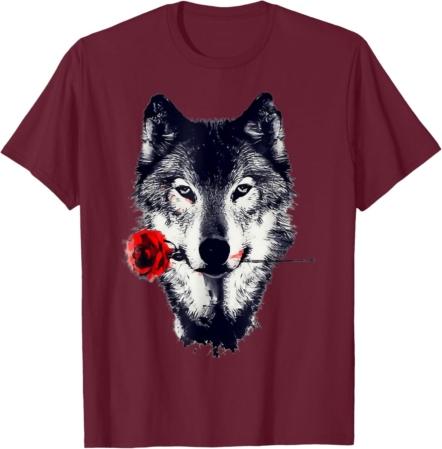 Wolf Rose Art Gift T-Shirt - T-Shirt | Maroon