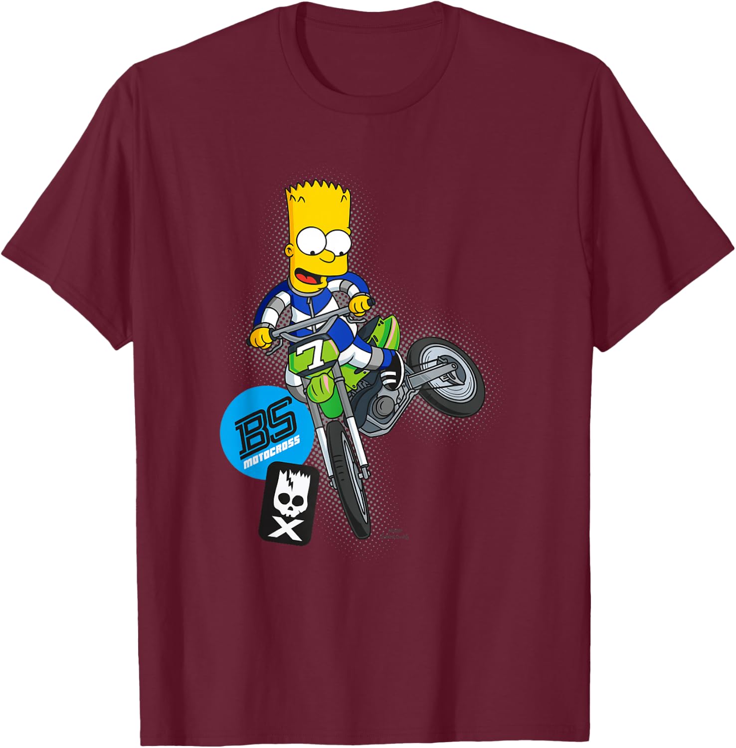 The Simpsons Bart Simpson BMX Motocross Racing C2 T-Shirt - T-Shirt | Maroon