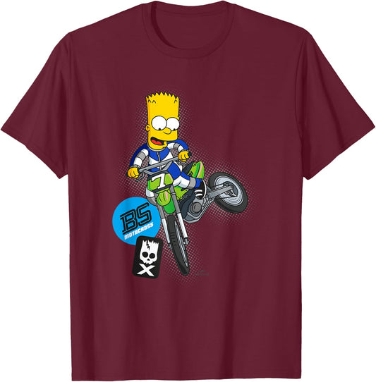 The Simpsons Bart Simpson BMX Motocross Racing C2 T-Shirt - T-Shirt | Maroon