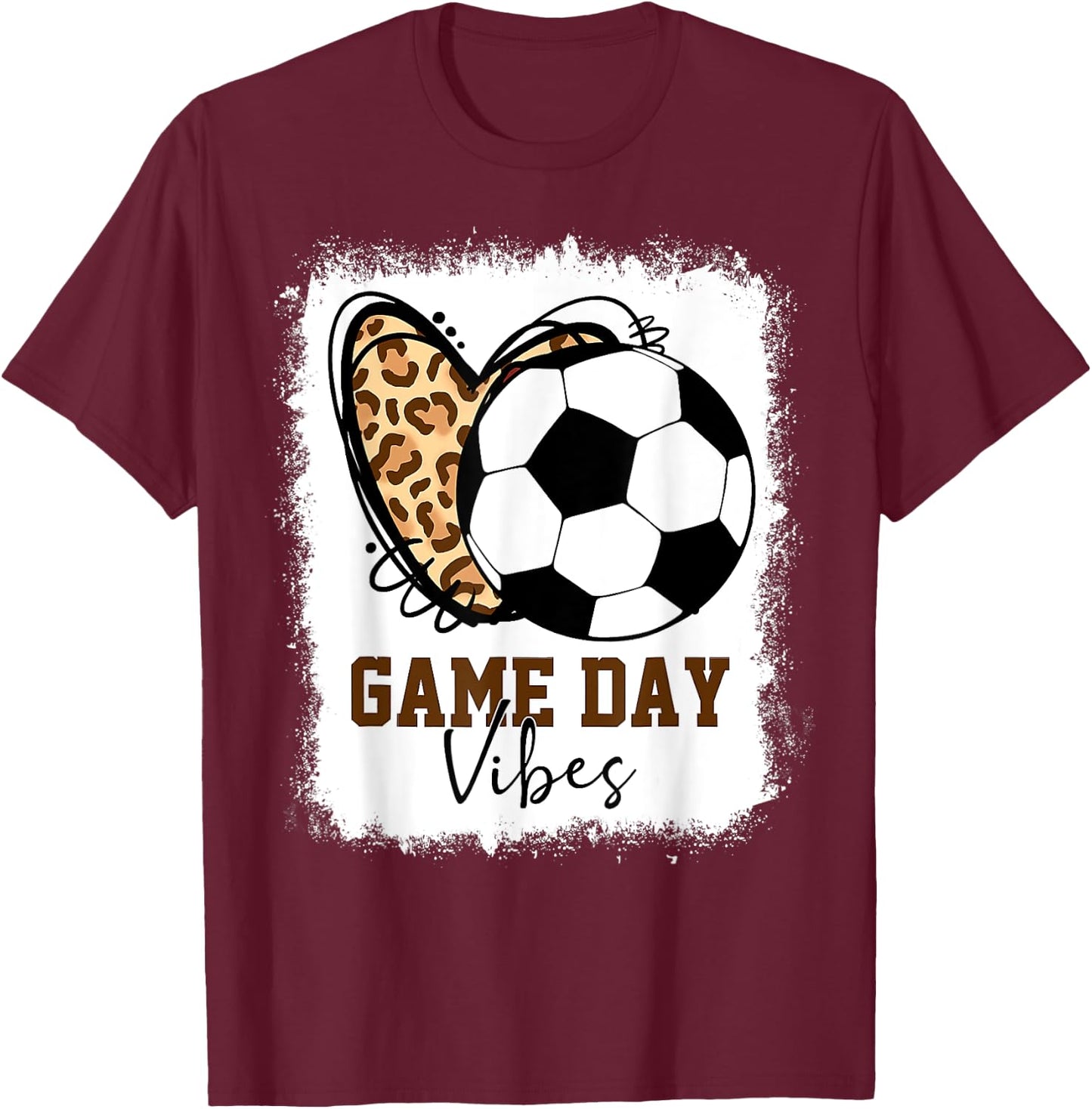 Bleached Soccer Game Day Vibes Soccer Mom Game Day Season T-Shirt - T-Shirt | Maroon