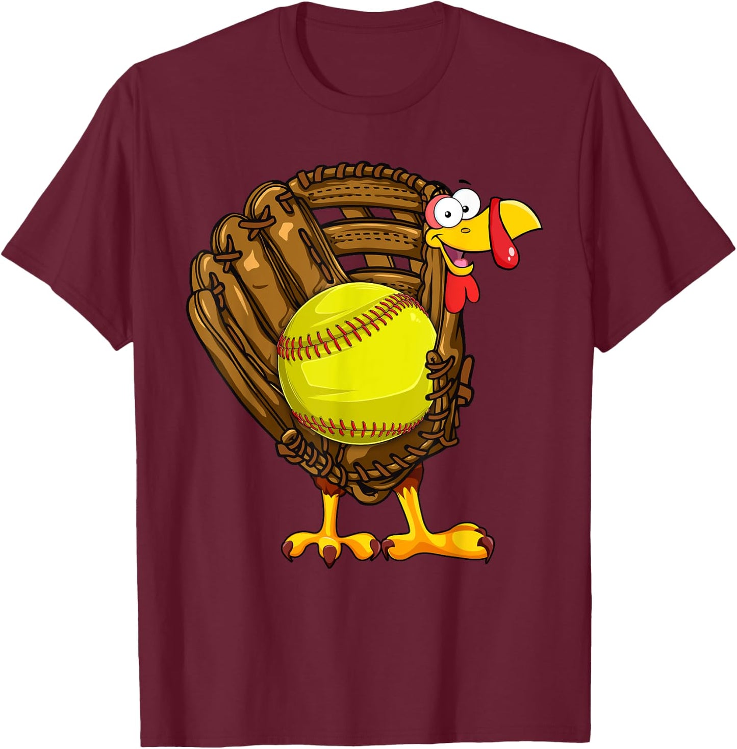 Funny Turkey Softball Glove Autumn Fall Vibes Thanksgiving T-Shirt - T-Shirt | Maroon