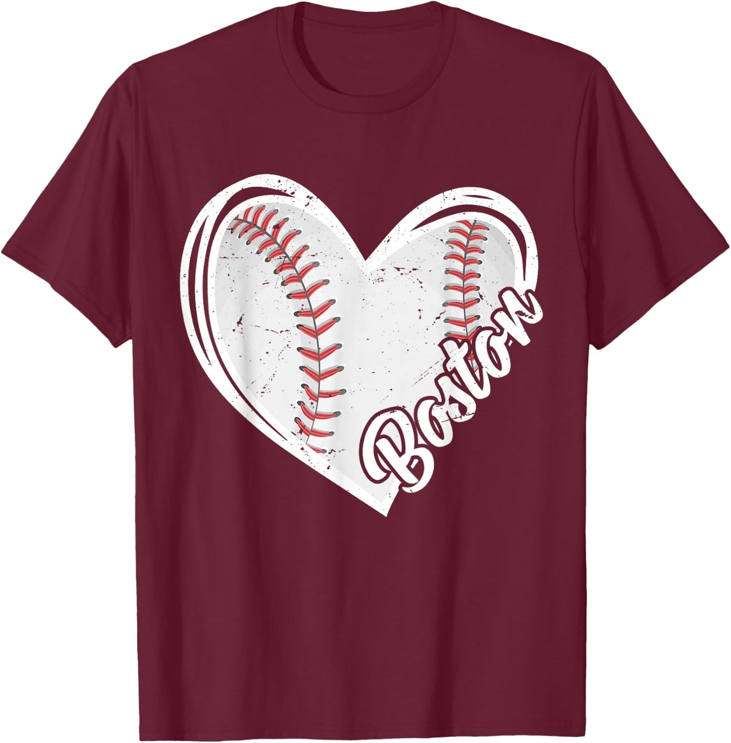 Boston Vintage Baseball Fans Men Women Boys Baseball Heart T-Shirt - T-Shirt | Maroon