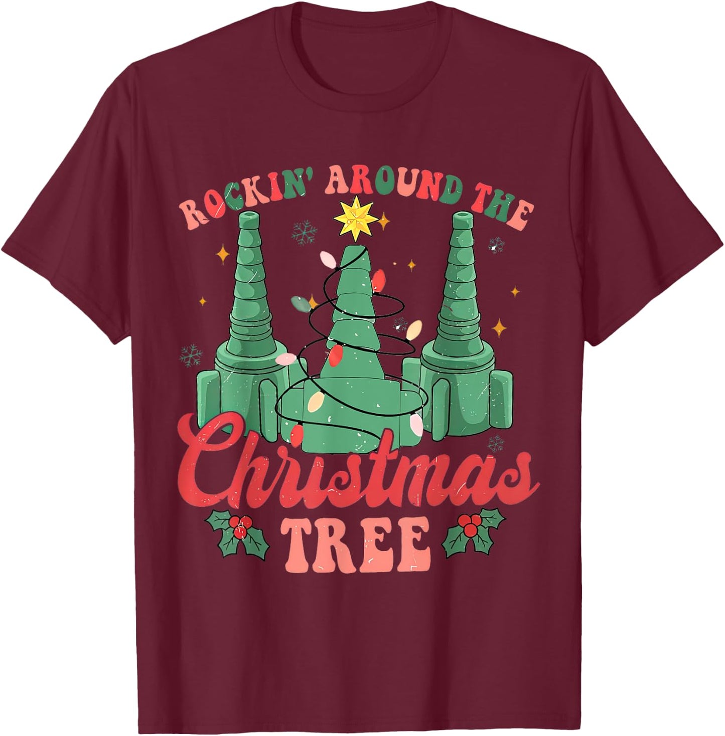Rockin' Around The Xmas Tree Nurse Respiratory Therapist T-Shirt - T-Shirt | Maroon