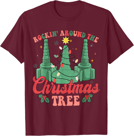 Rockin' Around The Xmas Tree Nurse Respiratory Therapist T-Shirt - T-Shirt | Maroon