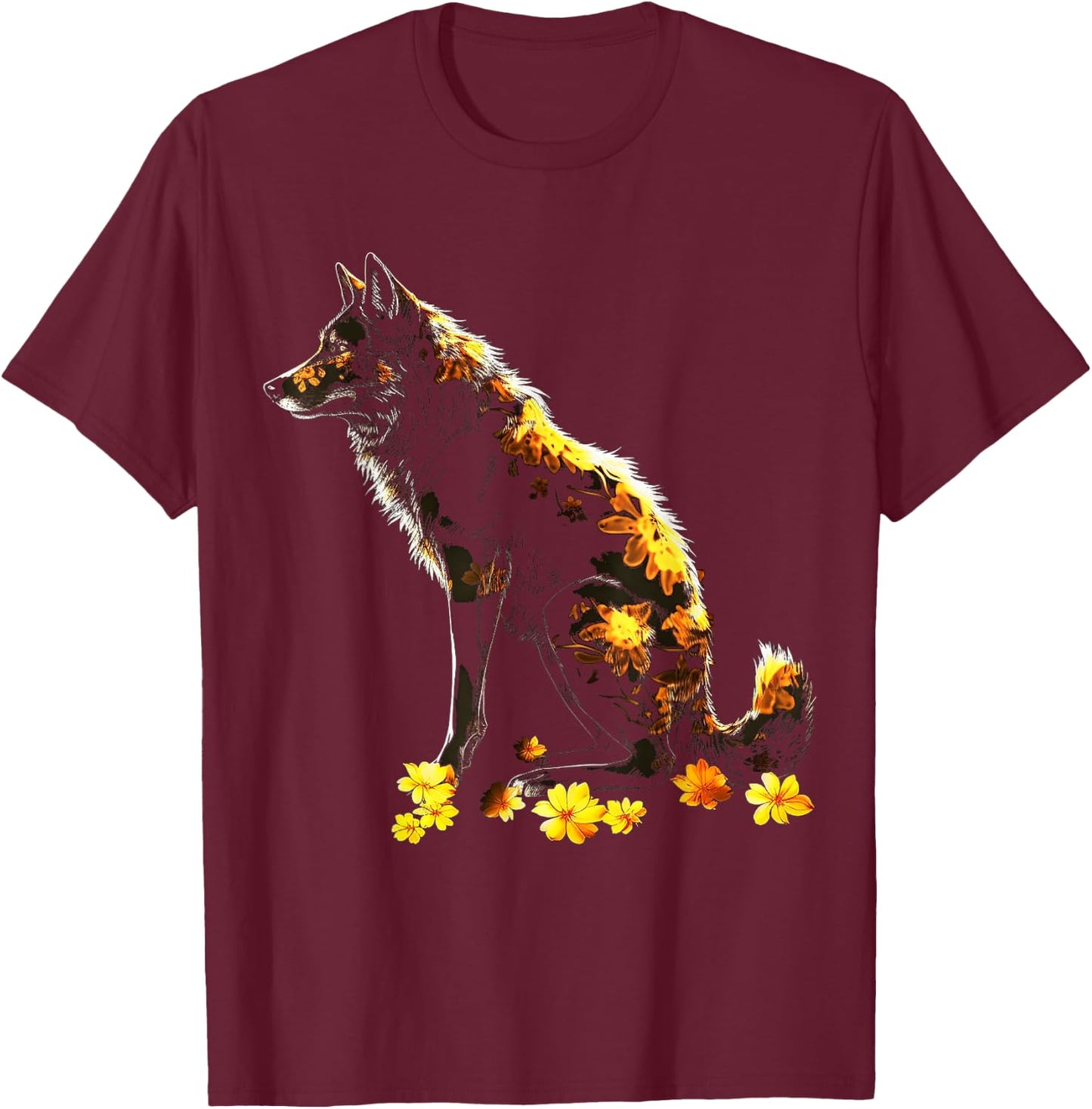 Wolf Lover Artwork | Animal Motif Wolf T-Shirt - T-Shirt | Maroon