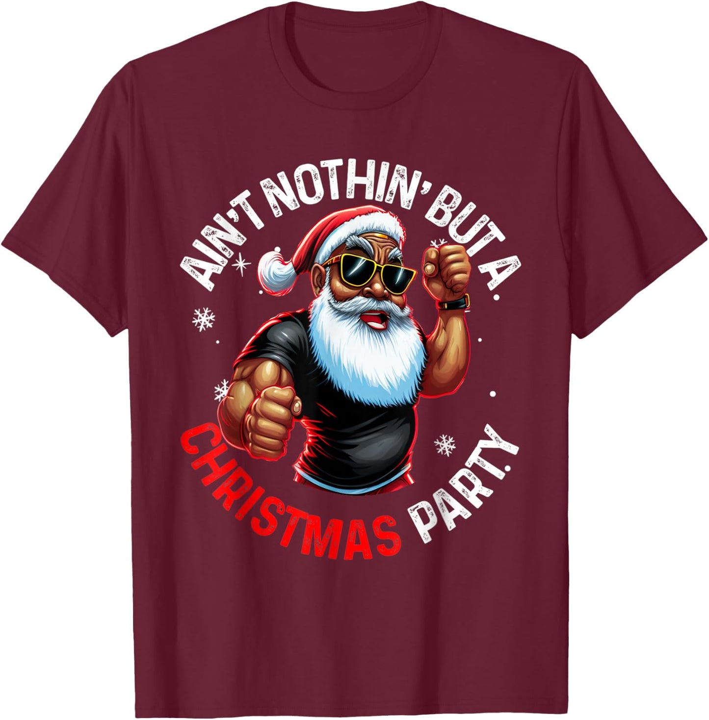 African American Santa Claus Christmas Pajama MenWomen T-Shirt - T-Shirt | Maroon