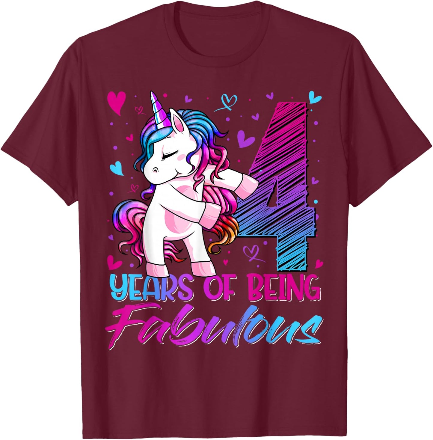 4 Year Old Gifts Unicorn Flossing 4th Birthday Girl Party T-Shirt - T-Shirt | Maroon