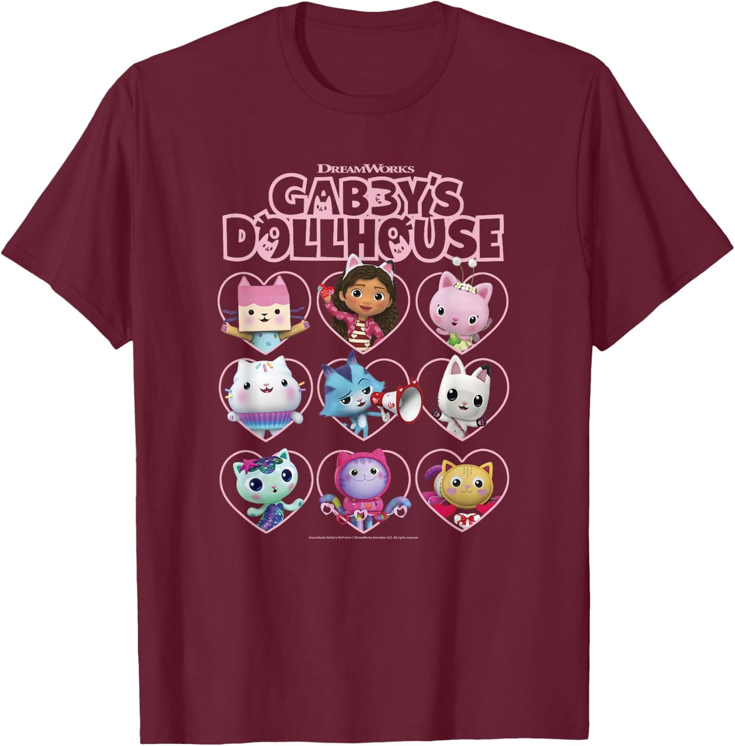 DreamWorks Gabby's Dollhouse Valentine's Day Group Shot T-Shirt - T-Shirt | Maroon