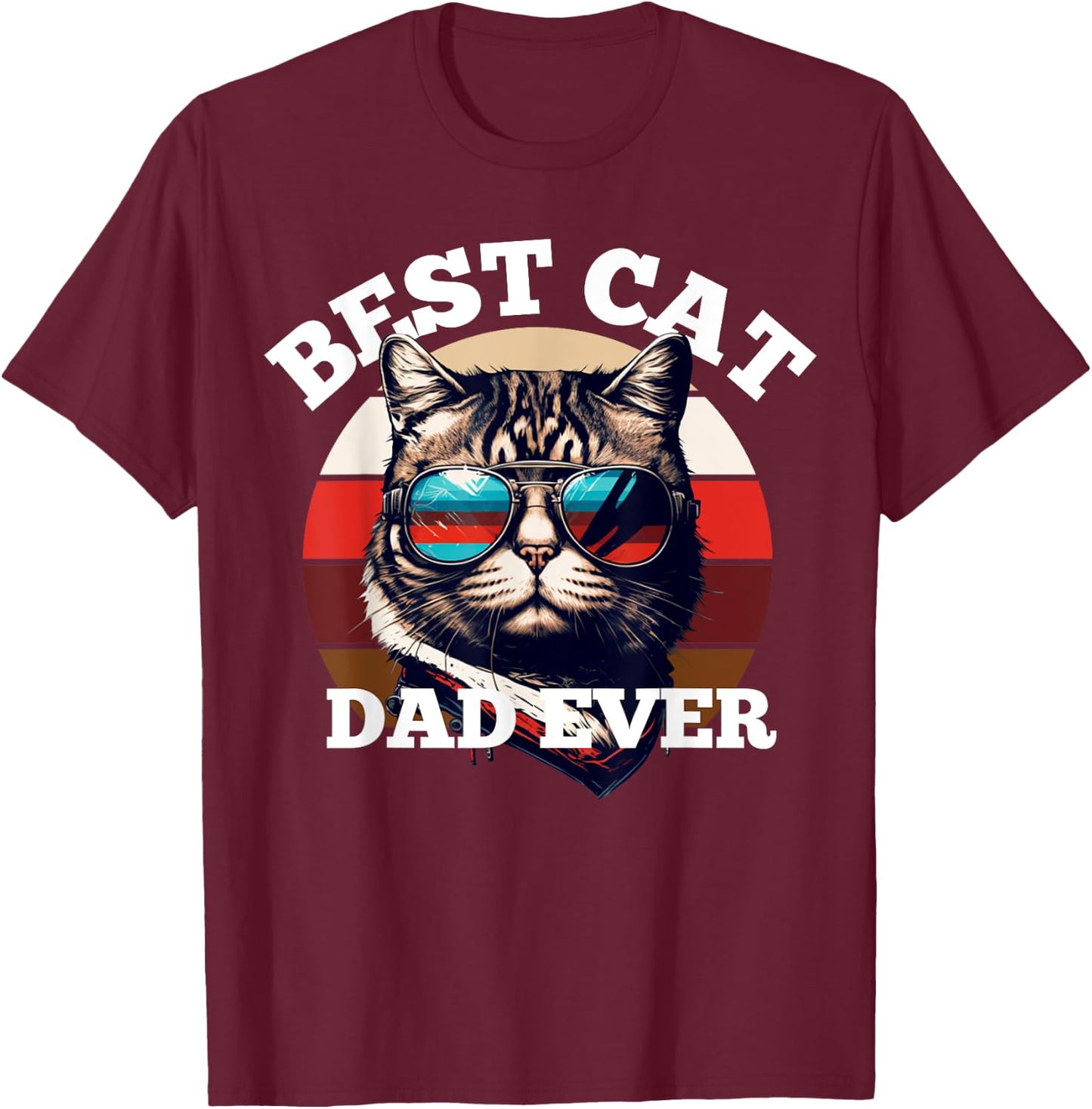 Best Cat Dad Ever Shirt Funny USA Flag Color Cat Lover Men T-Shirt - T-Shirt | Maroon