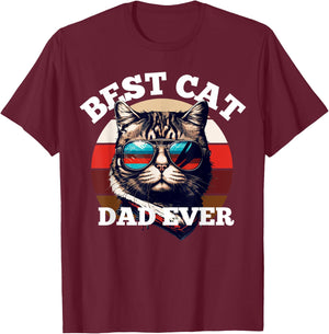 Best Cat Dad Ever Shirt Funny USA Flag Color Cat Lover Men T-Shirt - T-Shirt | Maroon