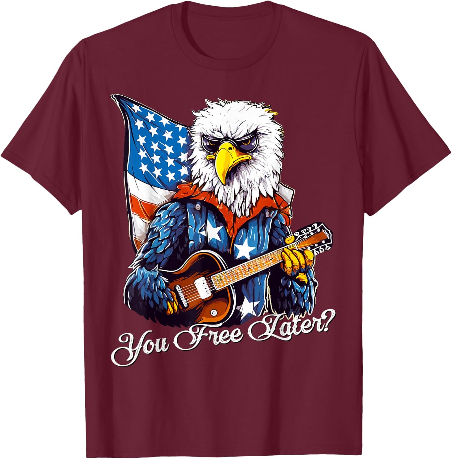 Funny USA Eagle 4th Of July American Flag Rock Music Retro Women Men T-Shirt - T-Shirt | Maroon