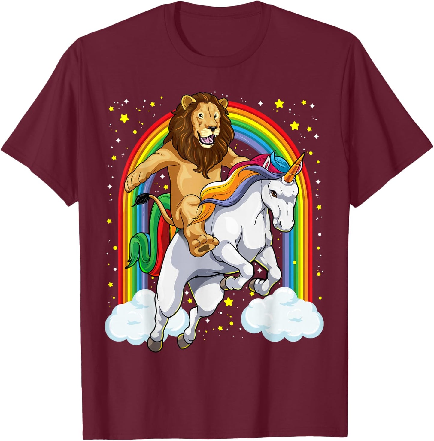Lion Riding Unicorn Funny And Magical Lion Unicorn T-Shirt - T-Shirt | Maroon