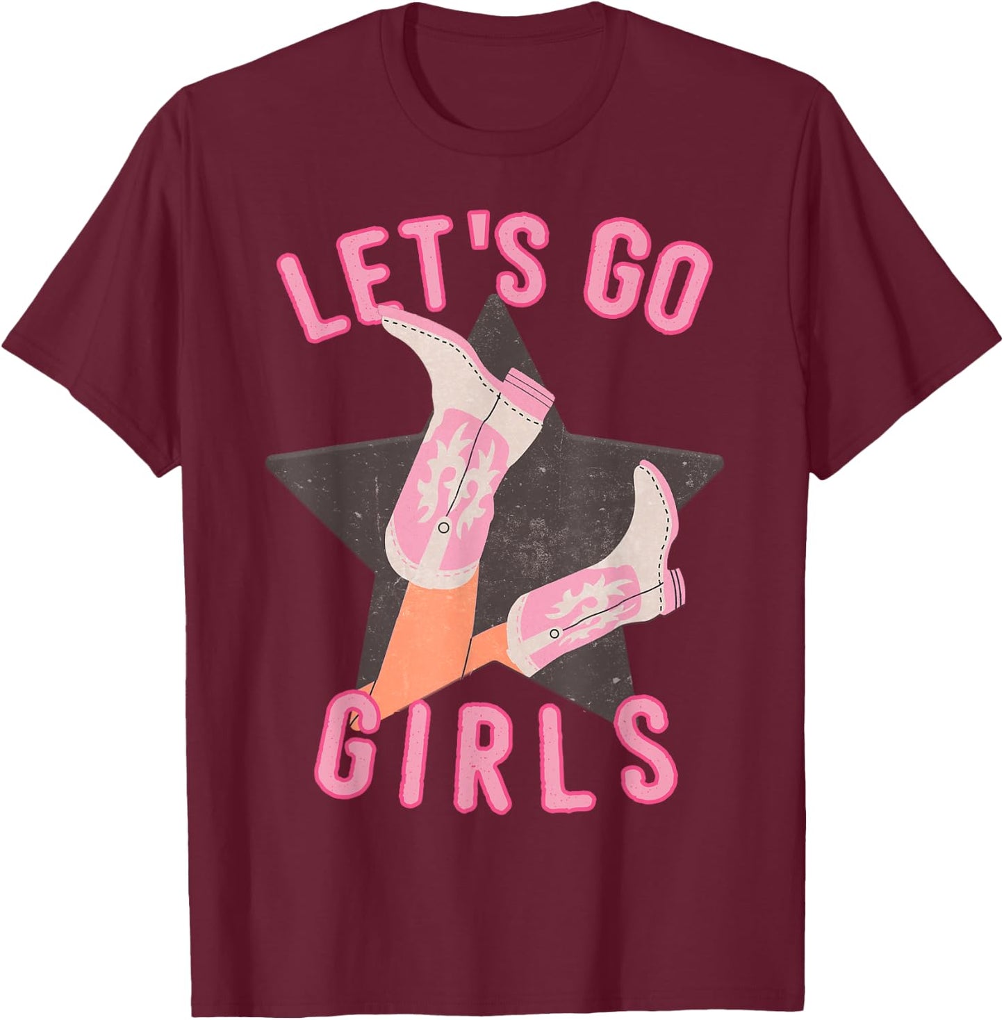 Western Let's Go Girls Bridal Bachelorette Party Matching T-Shirt - T-Shirt | Maroon