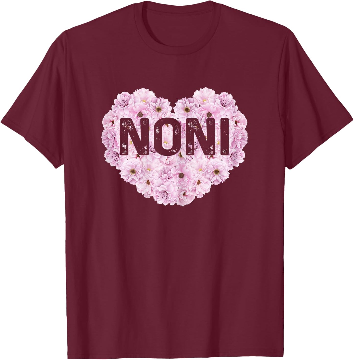 Noni Definition Grandma Funny Pink Flowers Heart T-Shirt - T-Shirt | Maroon