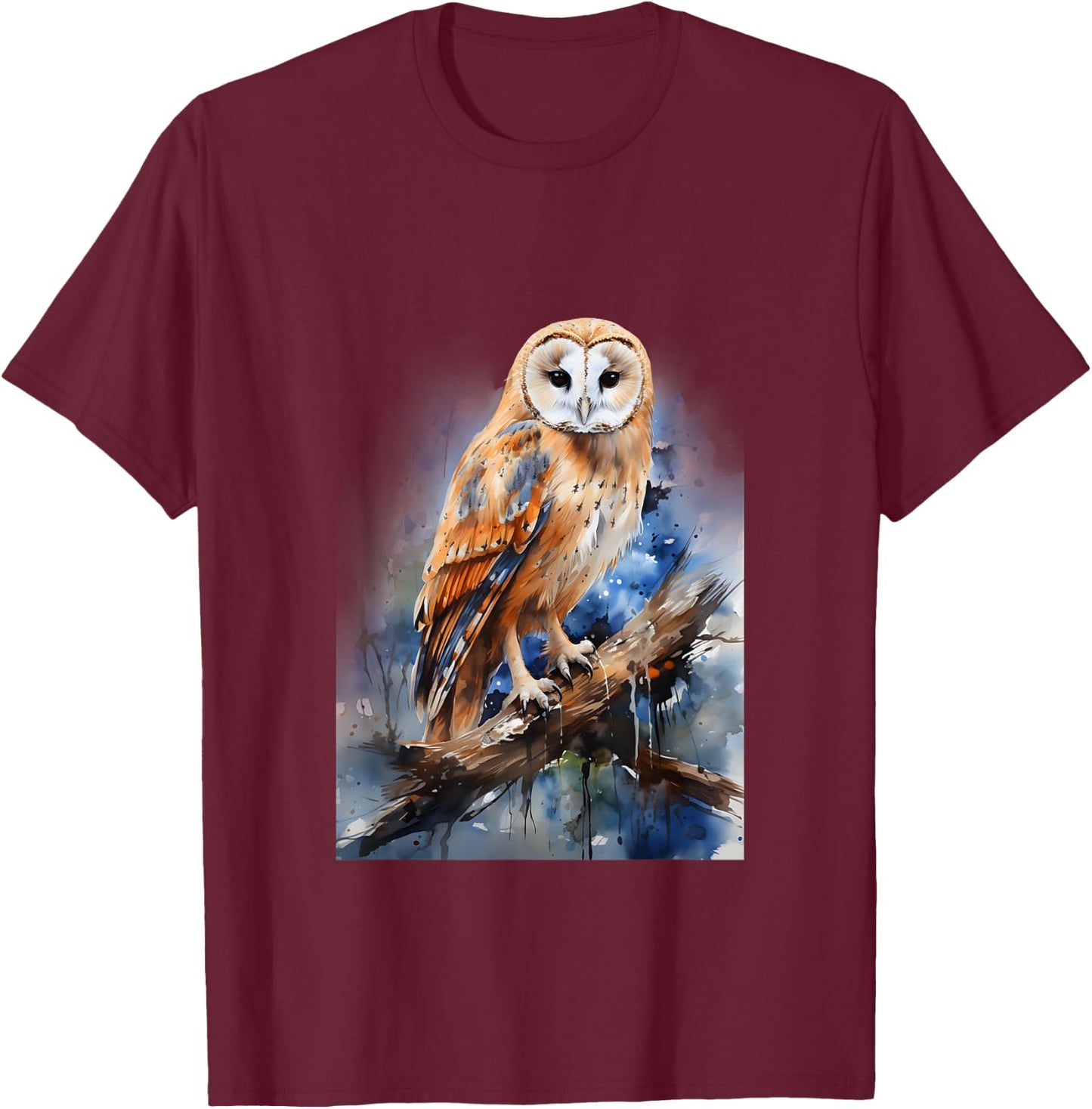 Barn Owl Gift Realistic Nature Trees Volatile T-Shirt - T-Shirt | Maroon