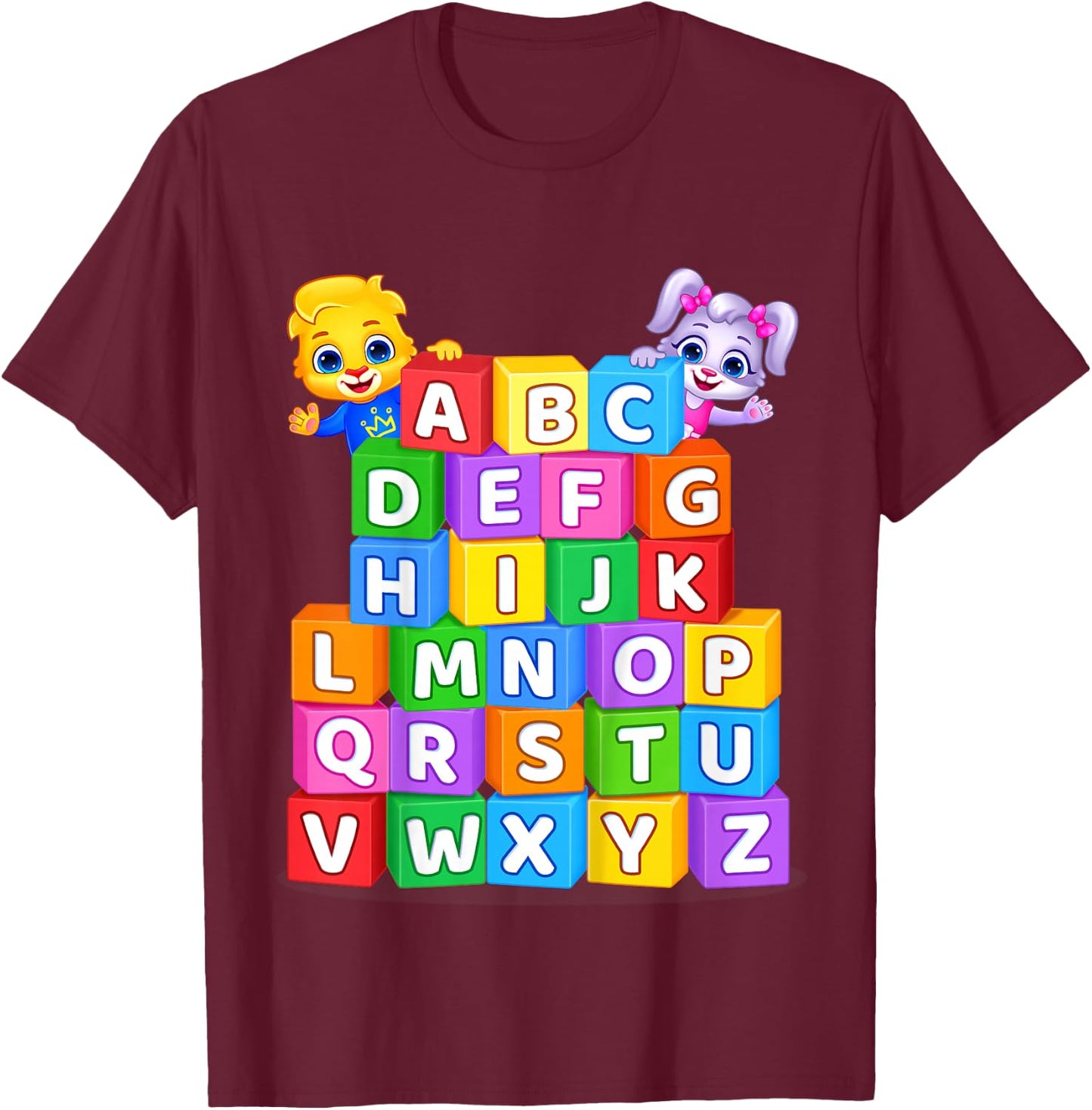 Colorful Alphabet Letters A to Z for Kids by Lucas & Friends T-Shirt - T-Shirt | Maroon