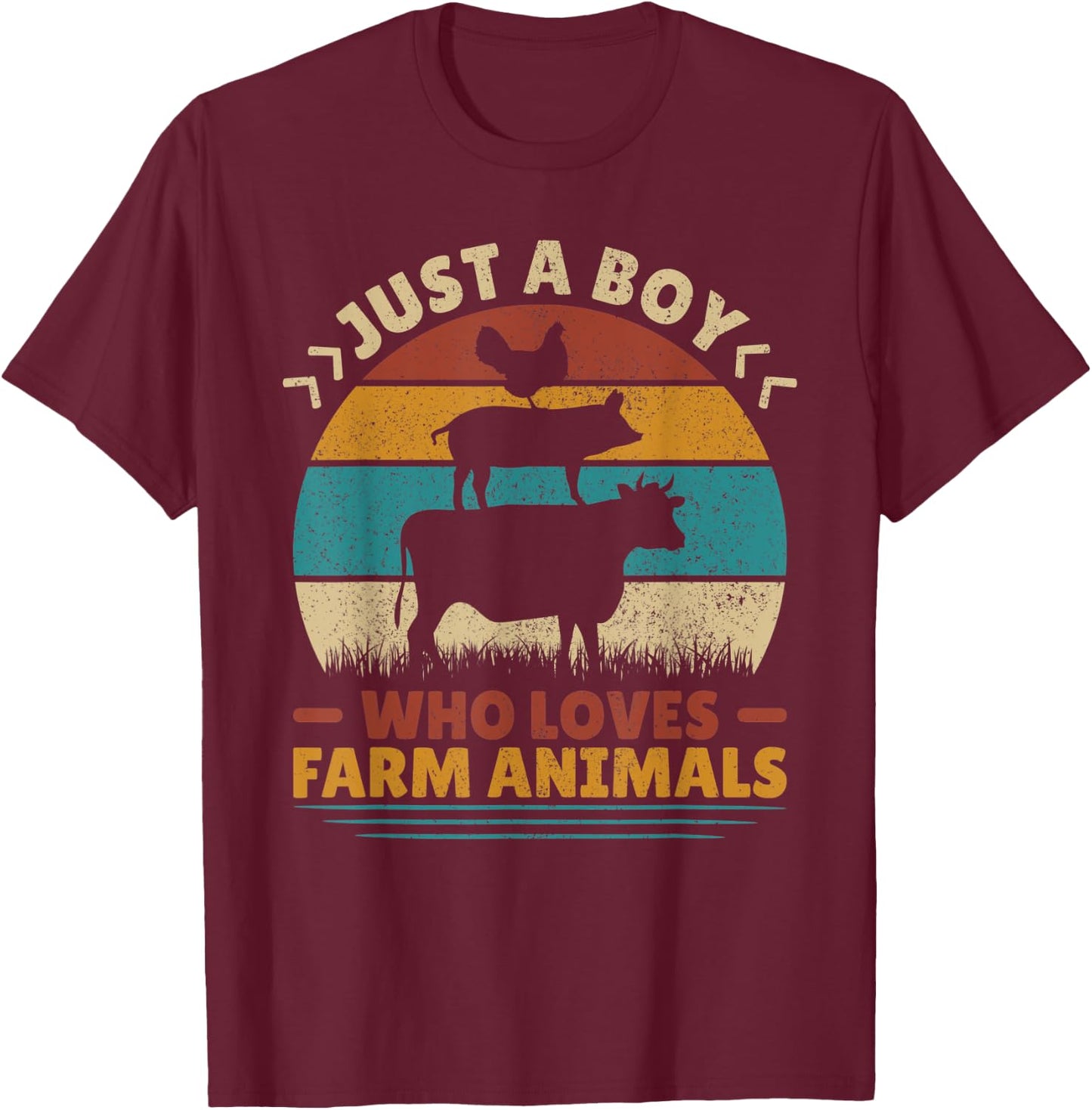 Just A Boy Who Loves Farm Animals Lover Funny Men Farmer Boy T-Shirt - T-Shirt | Maroon