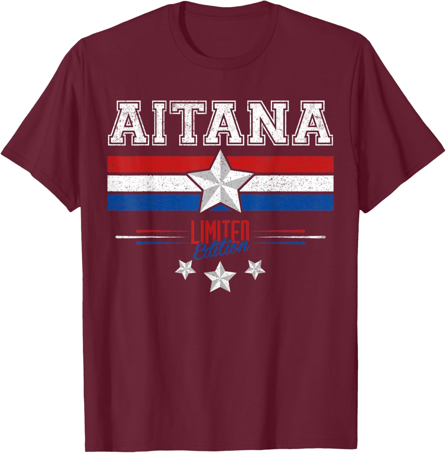 Aitana USA Flag Aitana Name Birthday Shirt Gift T-Shirt - T-Shirt | Maroon