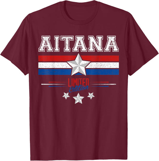 Aitana USA Flag Aitana Name Birthday Shirt Gift T-Shirt - T-Shirt | Maroon