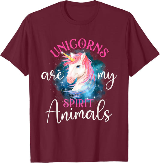 Unicorns Are My Spirit Animals - Rainbow Unicorn T-Shirt - T-Shirt | Maroon