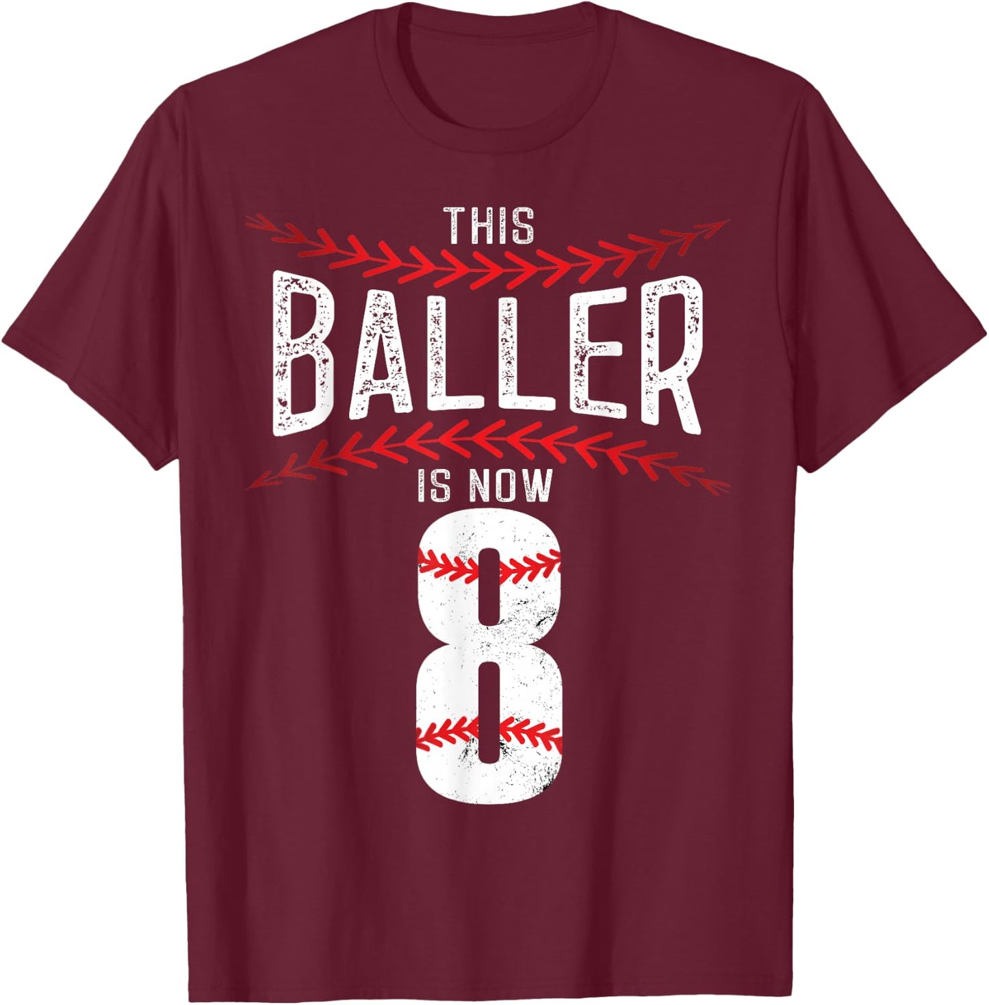 This Baller is now 8 Boy Baseball Birthday Party T-Shirt - T-Shirt | Maroon