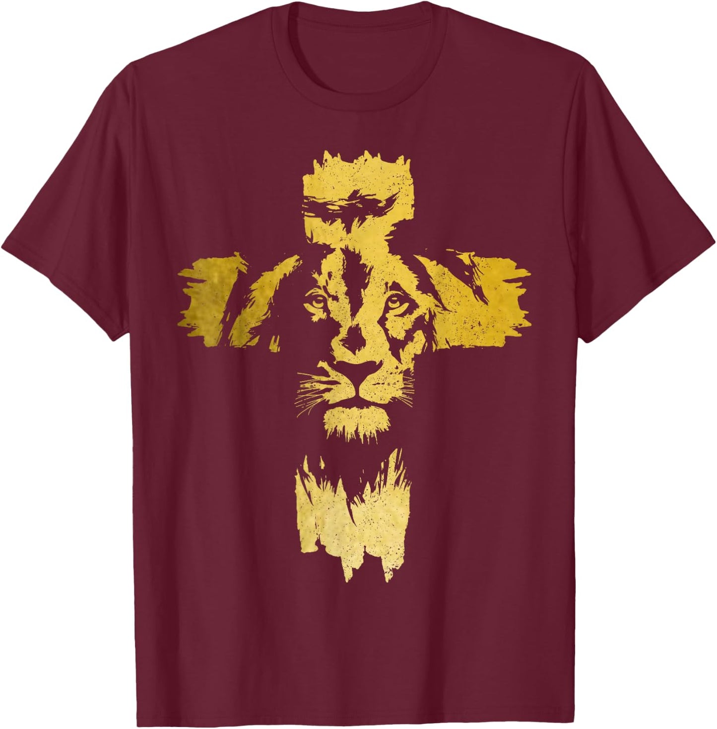 Christian Lion Cross Bible Jesus Religious T-Shirt - T-Shirt | Maroon