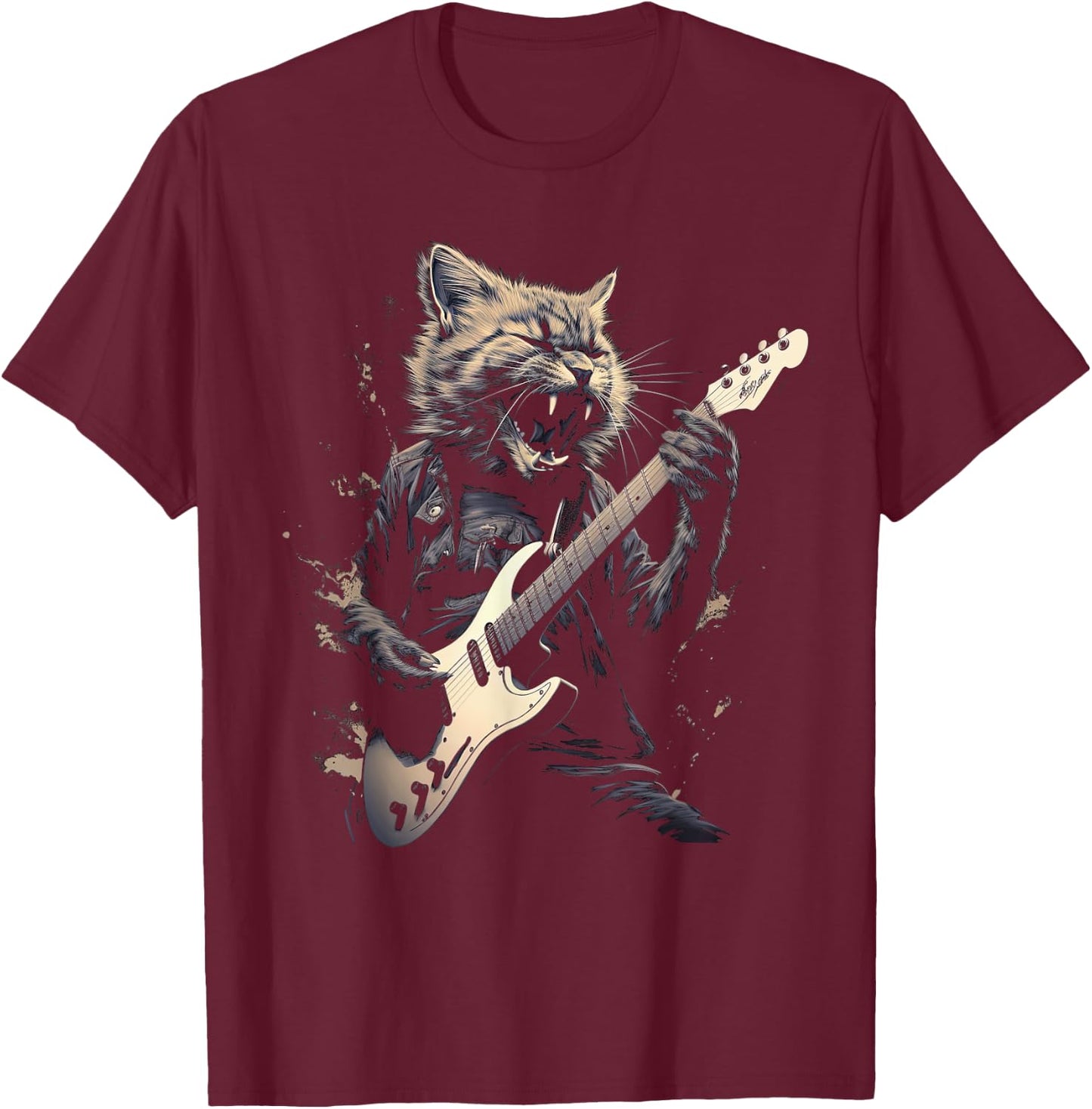 Cat Playing Bass Guitar Guitarist Rocker cool Men Women Kids T-Shirt - T-Shirt | Maroon