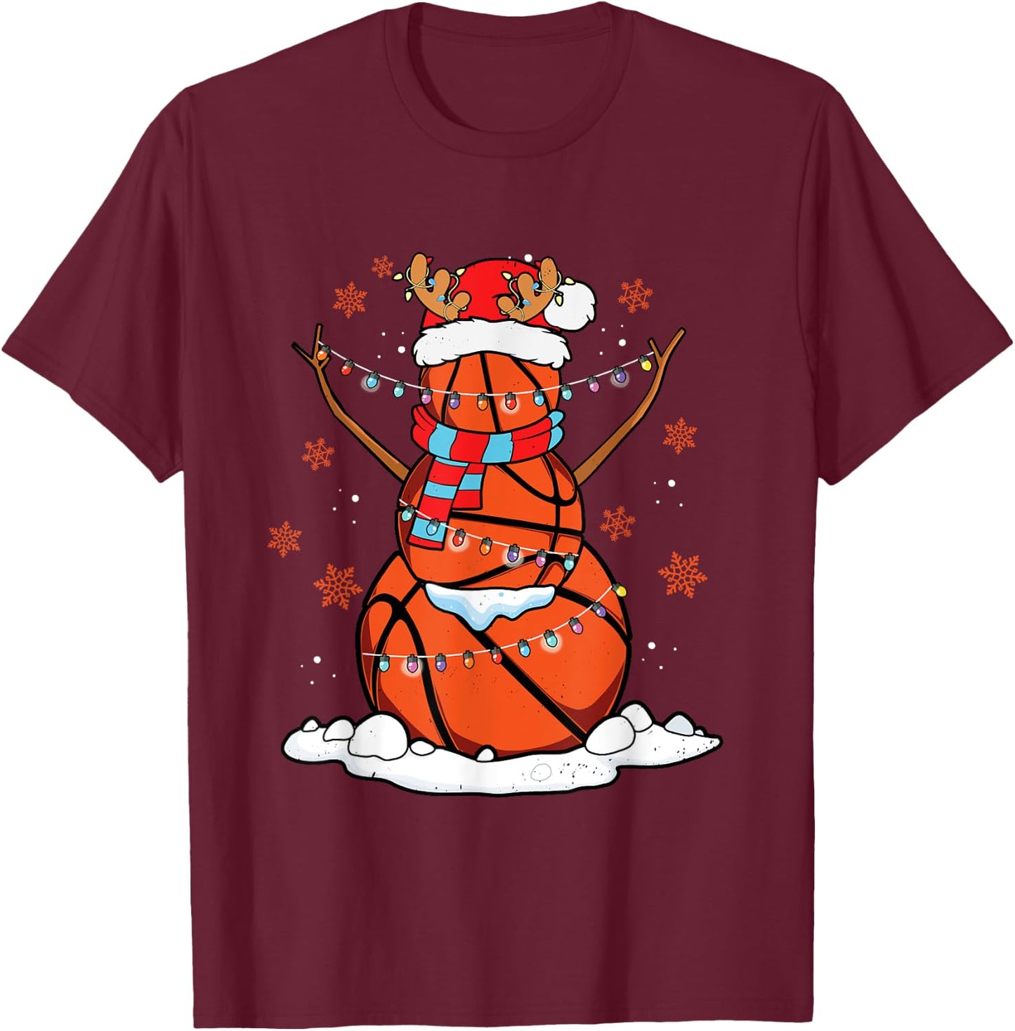 Christmas Basketball Players Team Sports Fan Coach Holiday T-Shirt - T-Shirt | Maroon