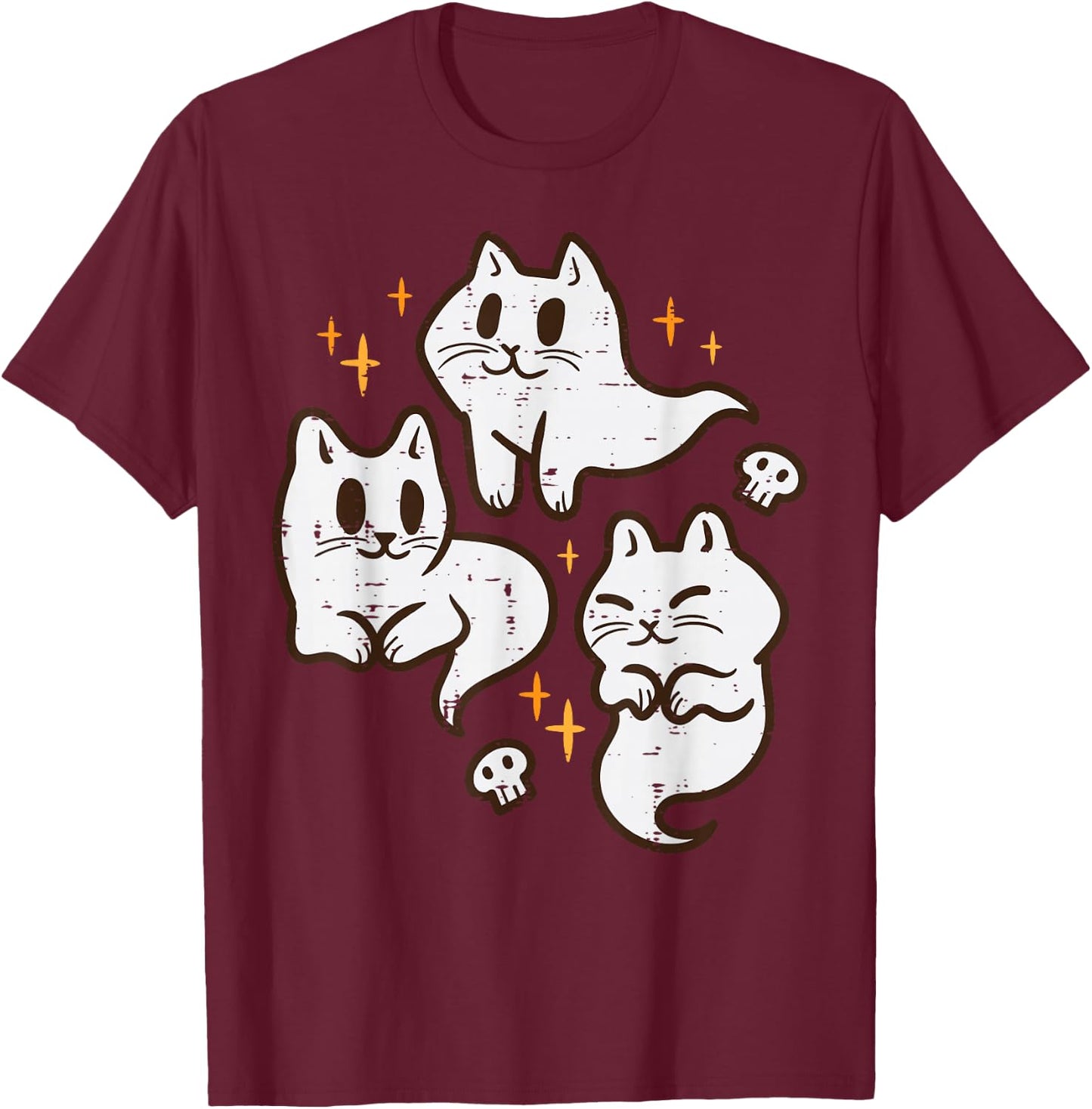 Spooky Cat Ghosts Retro Vintage Halloween Women Girls T-Shirt - T-Shirt | Maroon